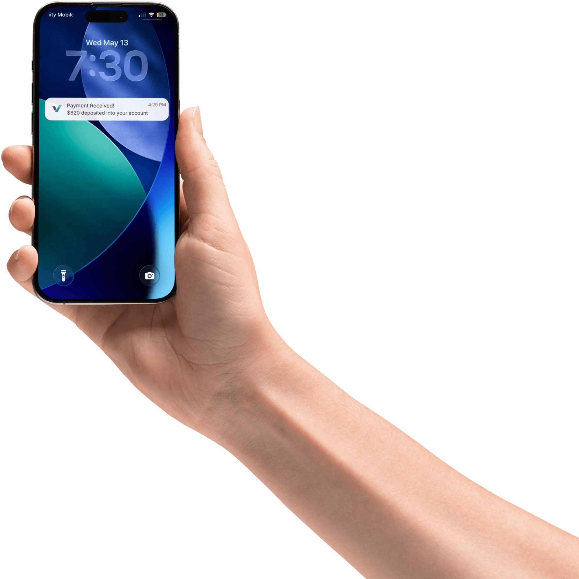 Phone showing a payment received notification
