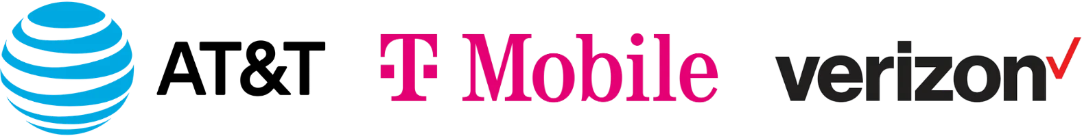 AT&T, T-Mobile and Verizon logos, the three carriers that run trade-in programs