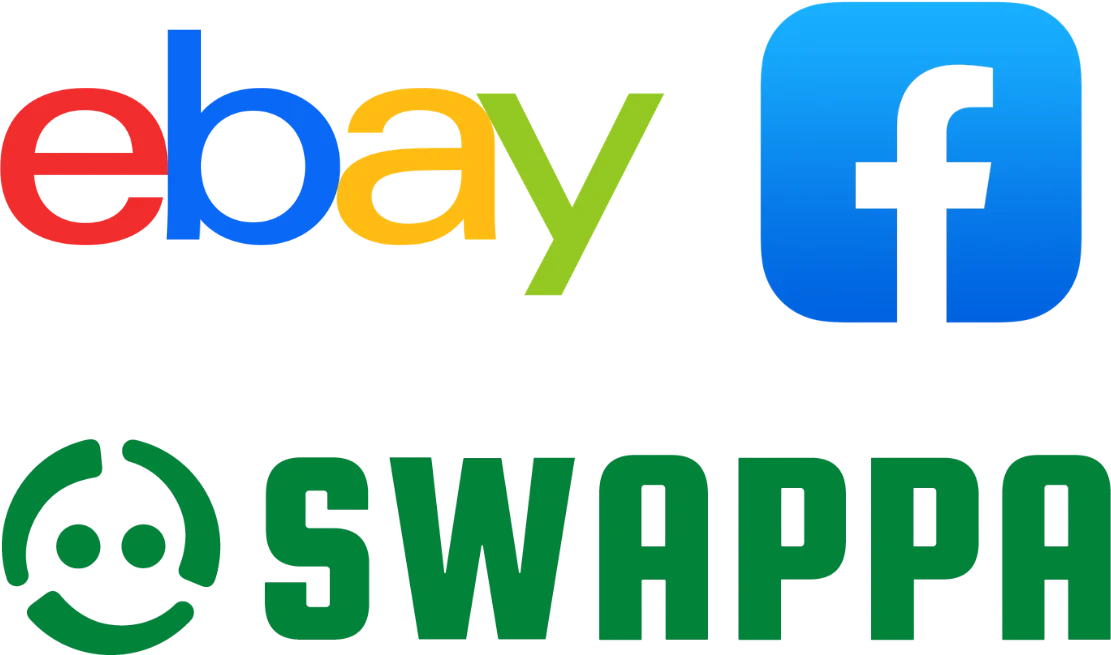 eBay, Facebook Marketplace and Swappa logos, the main places to sell a phone yourself