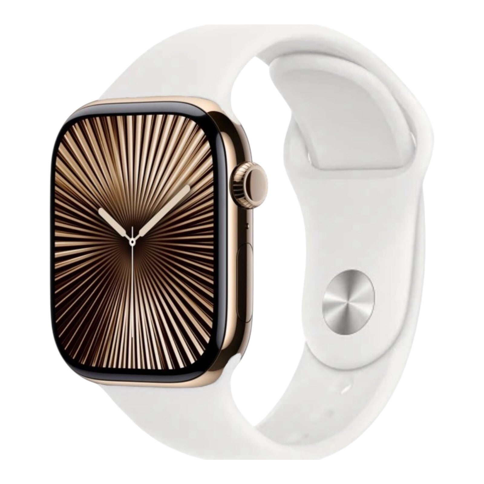 Apple Watch Series 10 (GPS + LTE) 42mm Gold Titanium Case White Band - Excellent - Techtree 